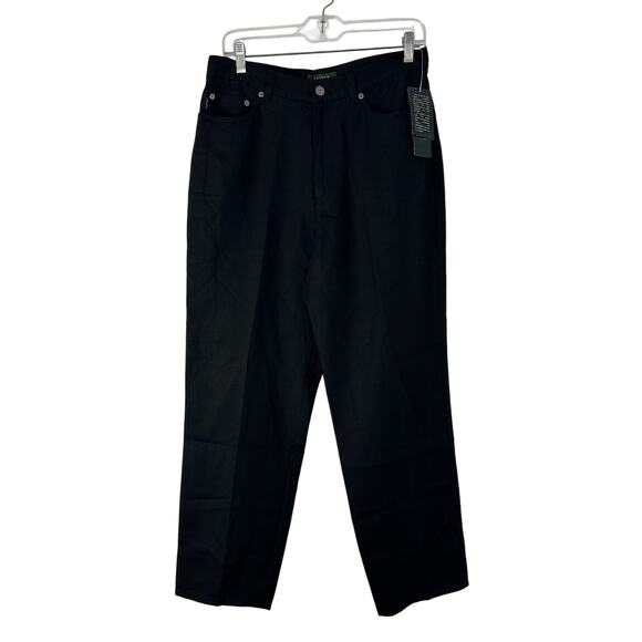 Lauren Ralph Lauren 100% Linen Pants Womens 12 Petite Black‎ Minimal Classic - Picture 1 of 6